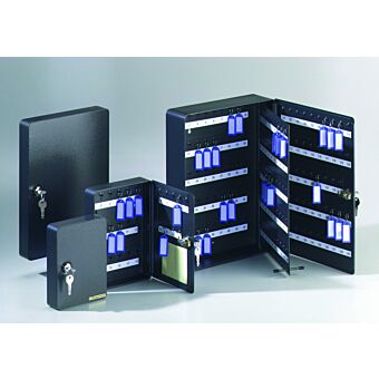 Sleutelkast met cilinderslot en naar keuze met 10, 17, 27, 51, 63, 99, 149 of 298 haken. Ideaal voor het overzichtelijk opbergen van al uw sleutels.