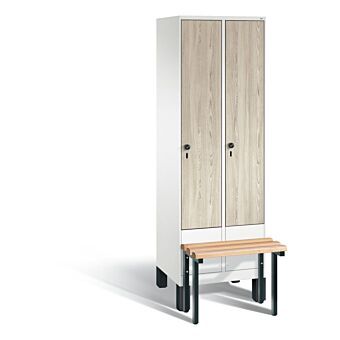 Garderobekast met houten deuren met voorgebouwde zitbank S3000 Evolo