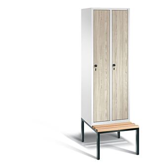 Garderobekast met houten deuren met ondergebouwde zitbank S3500 Evolo