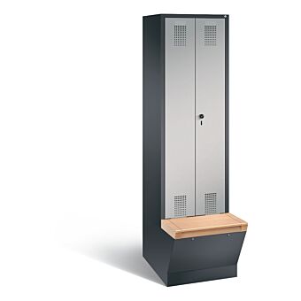 Garderobekast met ondergebouwde zitbank met opbergbox en naar elkaar toeslaande deuren S3500 Evolo