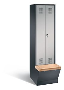 Garderobekast met ondergebouwde zitbank met opbergbox en naar elkaar toeslaande deuren S 3500 Evolo-2-300-Staal