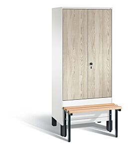 Garderobekast met voorgebouwde zitbank en naar elkaar toeslaande deuren S 3500 Evolo-2-400-MDF