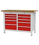 Werkbank 1250 x 600 x 859 met 10 lades