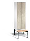 Garderobekast met ondergebouwde zitbank en naar elkaar toeslaande houten deuren S3500 Evolo