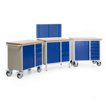 Kleine verrijdbare werkbank met kast en 4 schuifladen